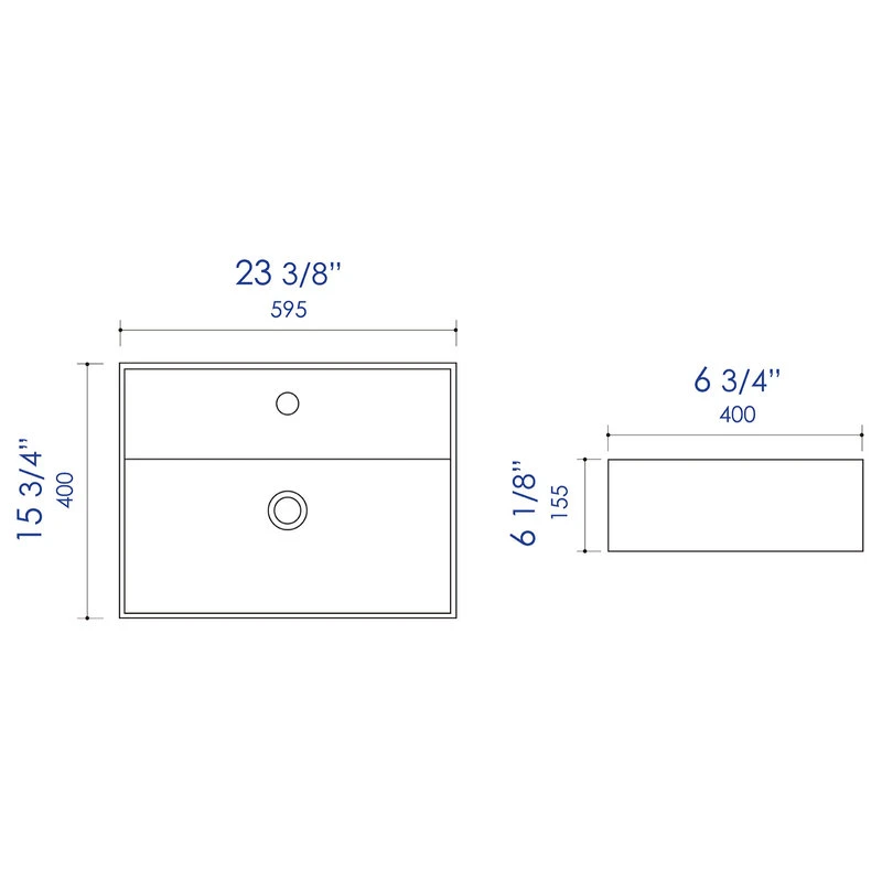 Alfi Trade White 24" Modern Rectangular Above Mount Ceramic Sink With Faucet Hole - Image 3