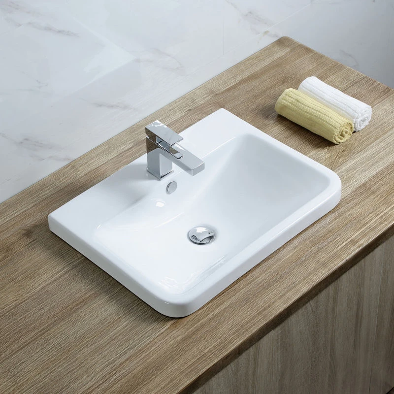 Luxier CS-028 Rectangular 24" Drop-In Ceramic Bathroom Sink, White - Image 5