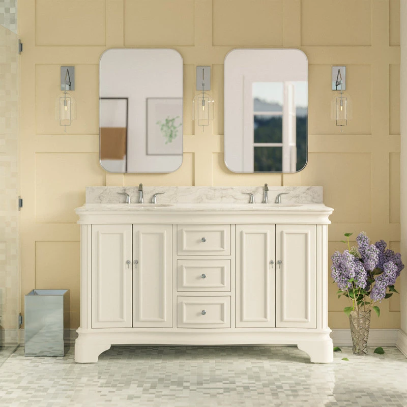 Kitchen Bath Collection Katherine 60" Double Bathroom Vanity In White With Carrara Marble Top - Image 2