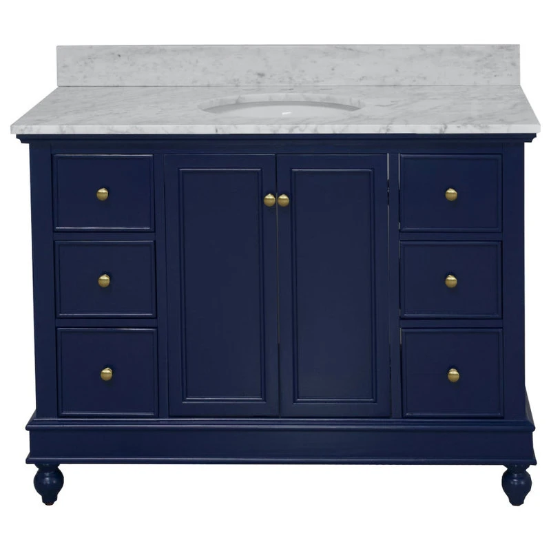 Kitchen Bath Collection Bella 48" Bathroom Vanity, Royal Blue, Carrara Marble - Image 4