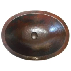 SimplyCopper 19" Aged Copper Oval Bathroom Sink Dual Mount With Pop-Up Drain