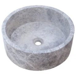 Villohome Natural Stone Tundra Grey Marble Vessel Sink Polished (D)16.5" (H)6"
