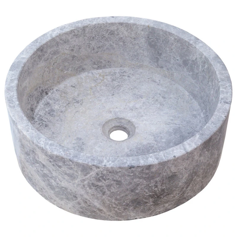 Villohome Natural Stone Tundra Grey Marble Vessel Sink Polished (D)16.5" (H)6"