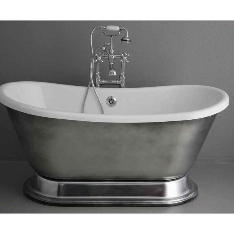 The Tub Studio 'Christoforo' Acrylic French Bateau Tub Package With Aged Chrome Exterior, 67" - Image 3