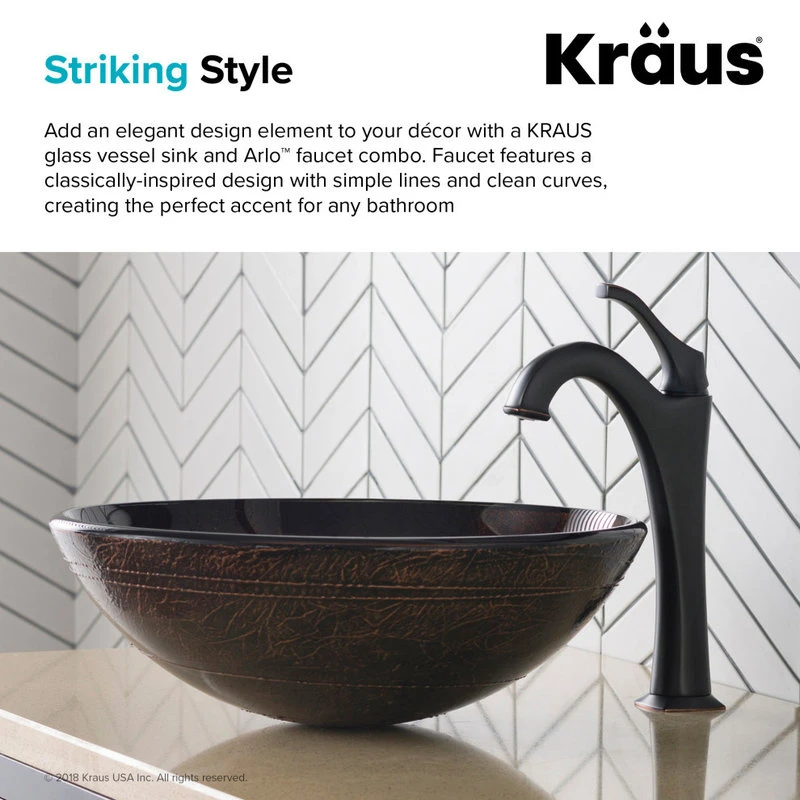 Kraus USA, Inc. Glass Vessel Sink, Bathroom Arlo Faucet, PU Drain, Mounting Ring, Oil Rub Bronze - Image 9