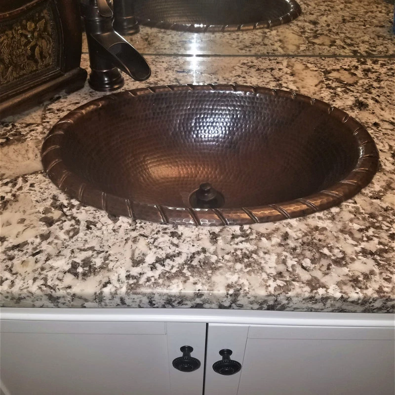 SimplyCopper 19" Oval Copper Bath Sink With Decorative Rope Edging, Drain Included - Image 3