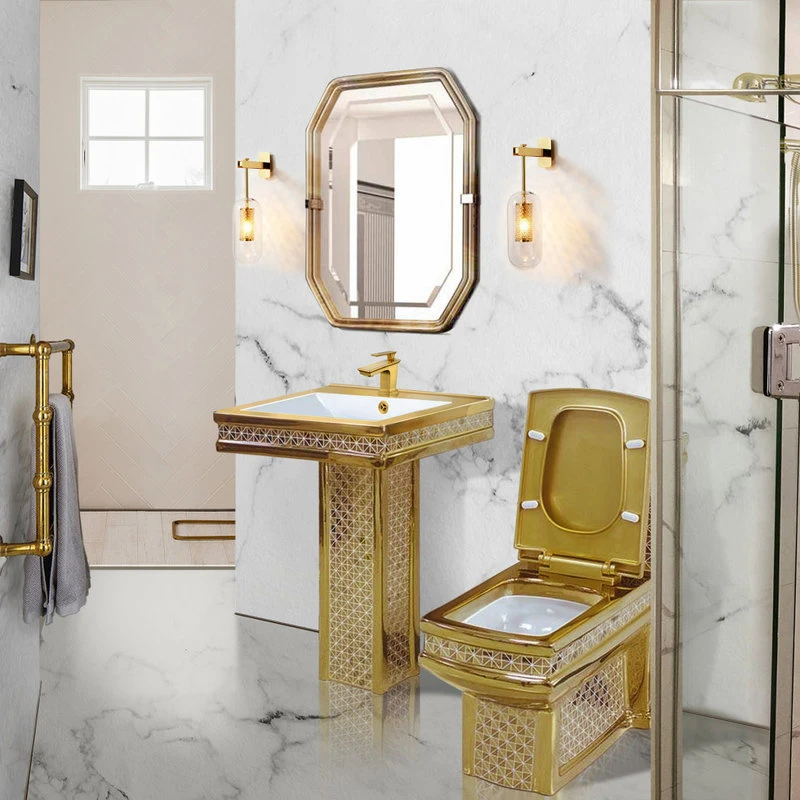 Maison De Philip Decorative Gold Pedestal Sink, Toilet, And Faucet Set - Image 3