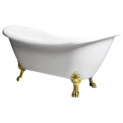 Castello USA Daphne Freestanding Double Slipper Clawfoot Bathtub, White, 59", Gold Feet