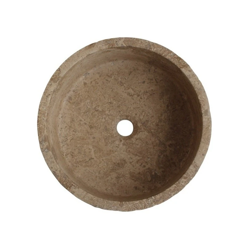TashMart Chiseled Cylindrical Vessel Sink, Noce Travertine - Image 2