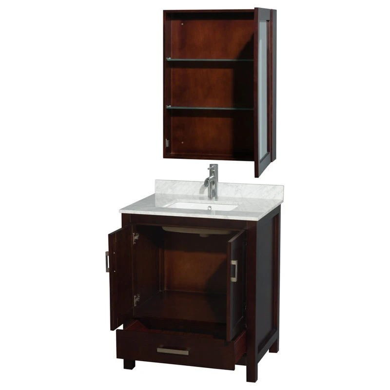 Wyndham Collection Sheffield 30" Espresso Single Vanity, Carrara Marble Top, Um Sq Sink, Med Cab - Image 2
