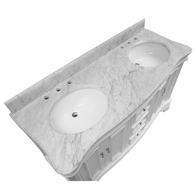 Kitchen Bath Collection Katherine 60" Double Bathroom Vanity In White With Carrara Marble Top - Image 6