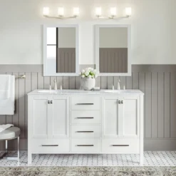 MOD Ellary Bath Vanity, White, 60", Double, With Mirror, Freestanding