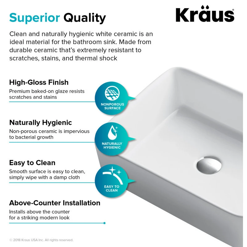 Kraus USA, Inc. Kraus KCV-121-SO 18-3/4" Ceramic Vessel Bathroom Sink Only - White Ceramic - Image 4