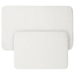 Lavish Home 2-Piece Memory Foam Bath Mat Set, Woven Jacquard Fleece, White