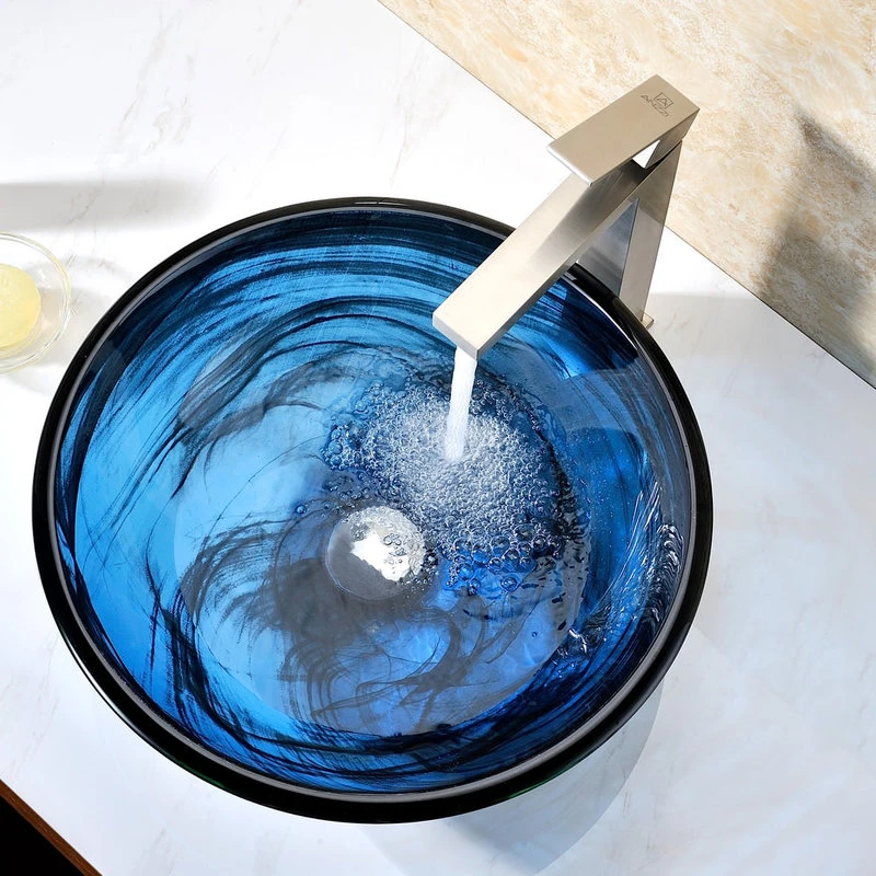 SpaWorld Corp ANZZI Thalu Glass Vessel Sink, Sapphire Wisp - Image 3