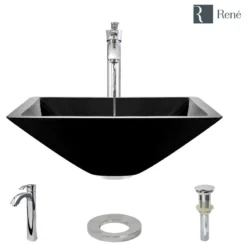 Rene R5-5003-NOR Noir Colored Glass Vessel Sink, R9-7001 Faucet, Antique Bronze, Chro