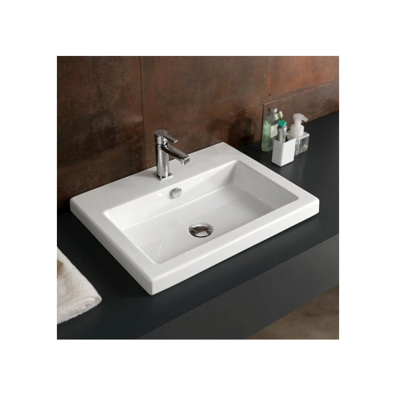 Tecla Rectangular Wall Mounted, Or Built-In Ceramic Sink, No Hole - Image 3