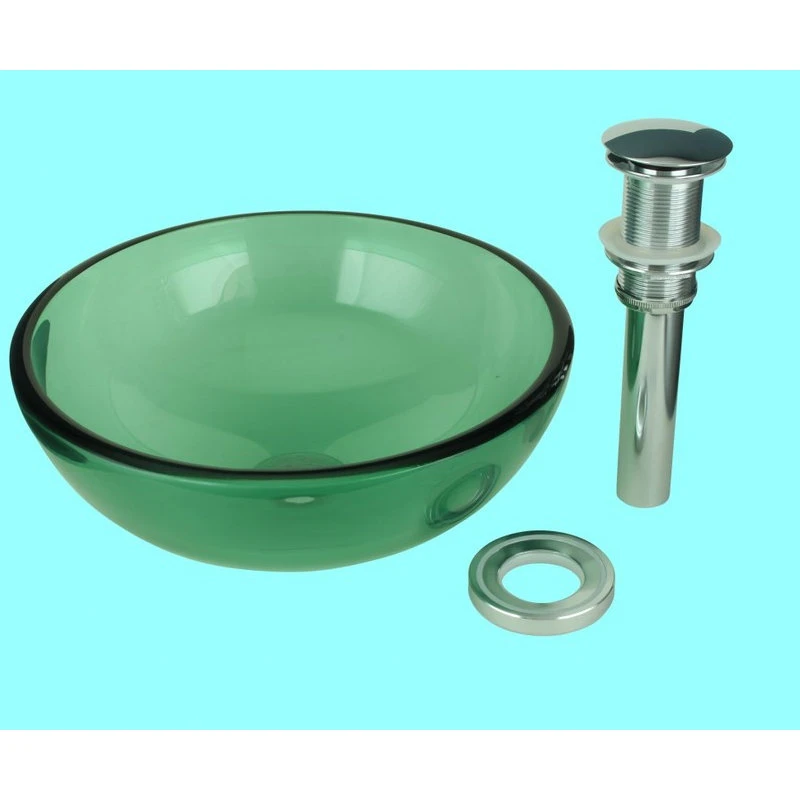Renovators Supply Manufacturing Tempered Glass Vessel Sink With Drain, Green Mini Glass Round Bowl Sink - Image 2