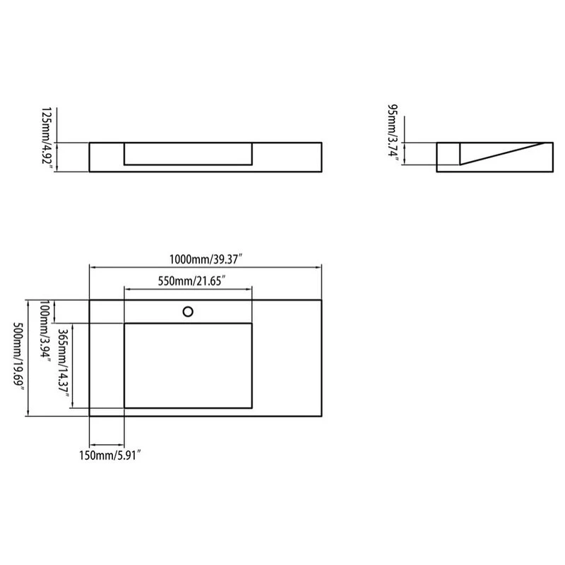 HOMARY Wall-Hung Stone Resin Rectangle Bathroom Ramped Sink,Matte White/Glossy White, G - Image 5
