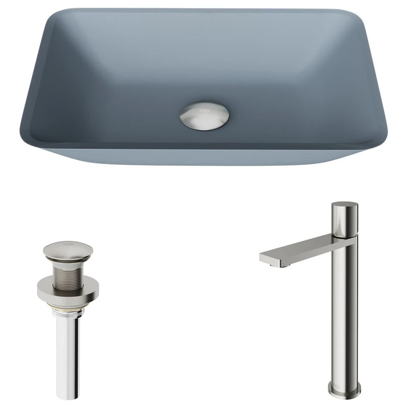 VIGO Blue Sottile MatteShell Vessel Bathroom Sink With Gotham Bathroom Faucet