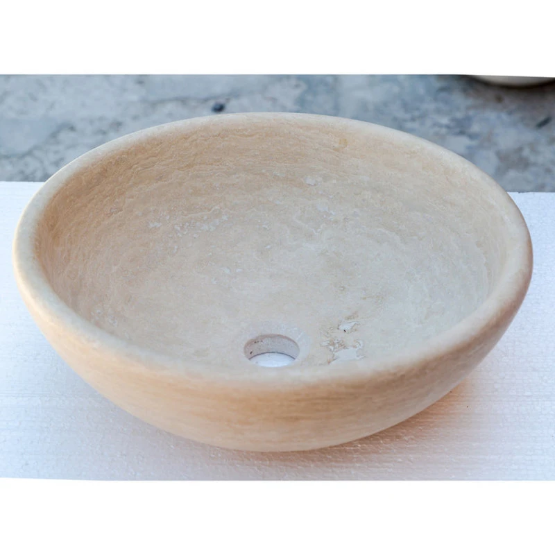 Villohome Beige Travertine Natural Stone Vessel Sink Honed And Filled, (D)16", (H)6" - Image 4