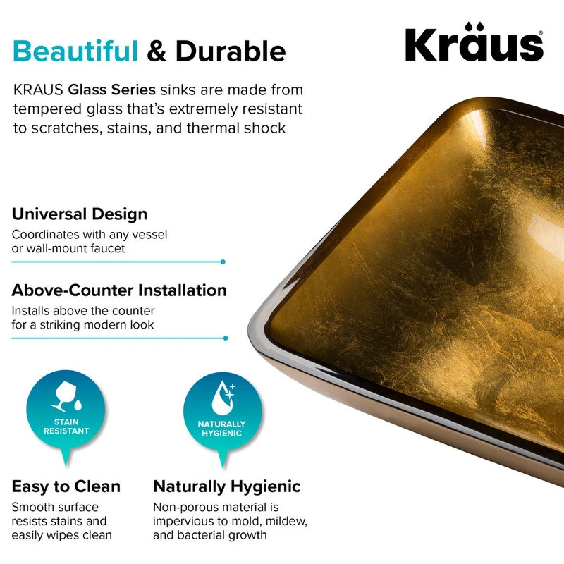 Kraus USA, Inc. Kraus GVR-210-RE-SO 21-7/8" Golden Pearl Glass Vessel Bathroom - Golden Pearl - Image 3