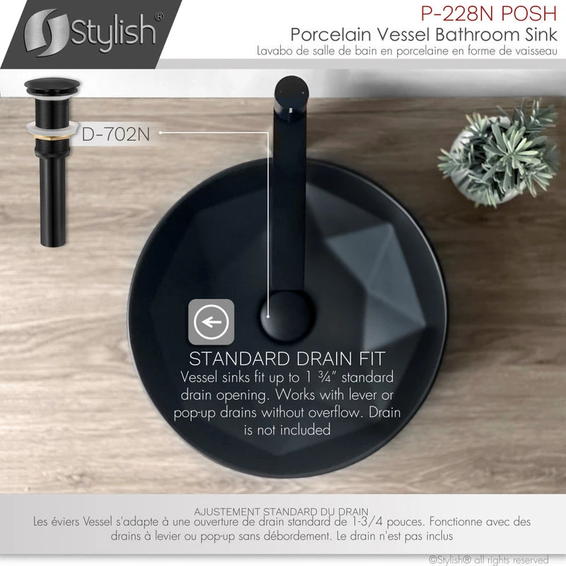 Stylish Porcelain Round 15.75" Vessel Ceramic Bathroom Sink Black - Image 9