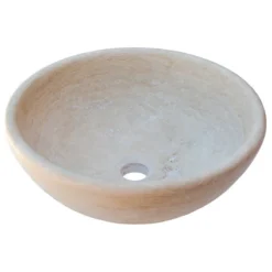 Villohome Beige Travertine Natural Stone Vessel Sink Honed And Filled, (D)16", (H)6"