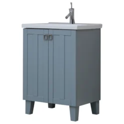 InFurniture Inc., 24" Solid Wood Sink Vanity With Extra Thick Ceramic Basin, Gray Blue