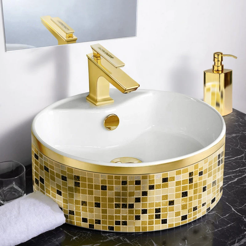 Maison De Philip Round Vessel Sink 18" Gold Mosaic, Sink - Image 2