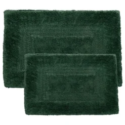 100% Cotton 2 Piece Reversible Rug Set By Lavish Home, Green