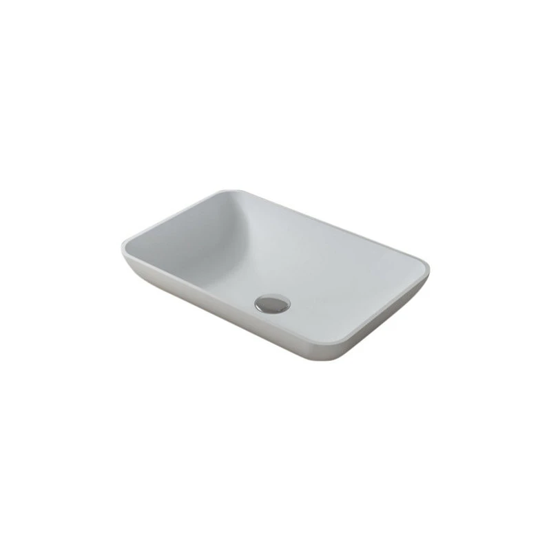 Infurnituer Polystone Rectangular Vessel Bathroom Sink, Matte White, No Faucet