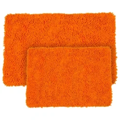 Lavish Home 2 Piece Shag Memory Foam Bath Mat Set, Orange