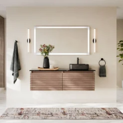 MOD Accordion Bath Vanity, Single Sink 60", Chestnut Oak, Wall Mounted, Right Sink