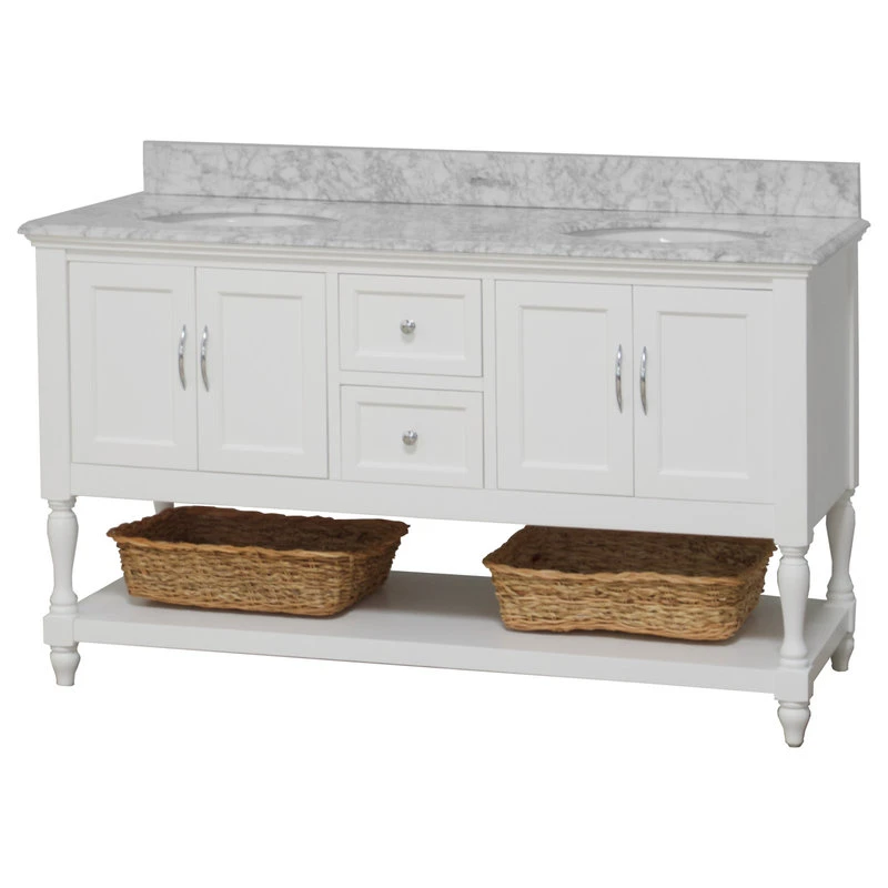 Kitchen Bath Collection Beverly 60" Bath Vanity, White, Carrara Marble, Double Vanity - Image 4