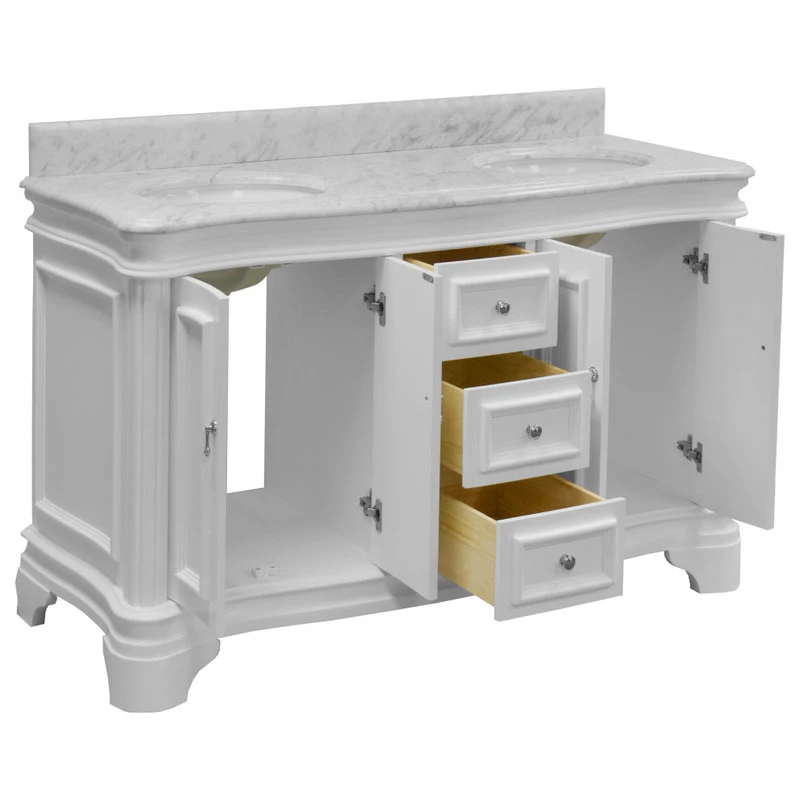 Kitchen Bath Collection Katherine 60" Double Bathroom Vanity In White With Carrara Marble Top - Image 3