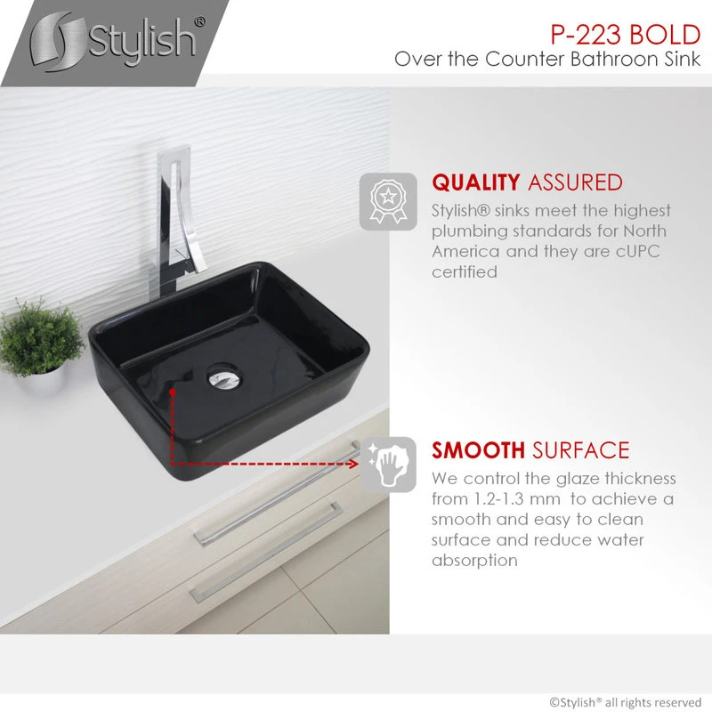 STYLISH 18" White Rectangular Ceramic Vessel Bathroom Sink Black - Image 4