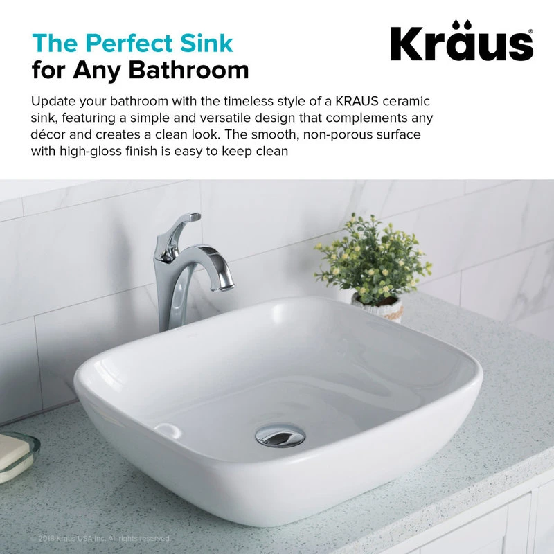 Kraus USA, Inc. Elavo Ceramic Square Vessel White Sink - Image 7