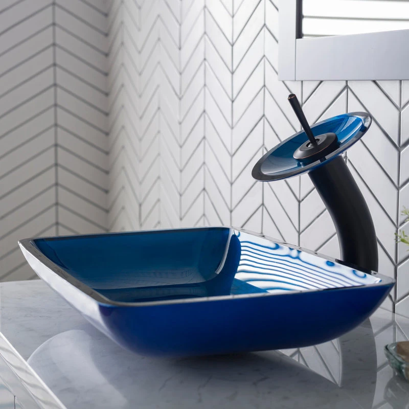 Kraus USA, Inc. Irruption Blue Rectangle Glass Vessel Bathroom Sink - Image 10