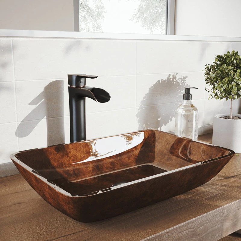 VIGO 18" Glass Vessel Bathroom Sink And Niko Vessel Faucet - Image 2