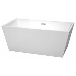Wyndham Collection Sara 59" Freestanding White Bathtub, Polished Chrome Drain And Overflow Trim