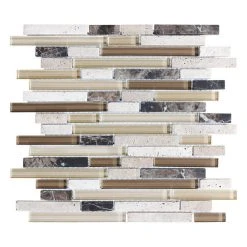 Anatolia Bliss Bliss Cappuccino Stone And Glass Linear Mosaic Tile, 12"x12" Sheet