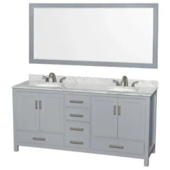 Wyndham Collection Sheffield 72" Gray Double Vanity, Carrara Marble Top, Um Rd Sinks, 70"