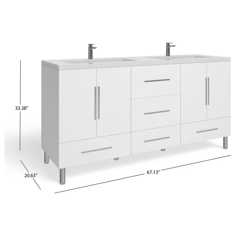 MOD The Mendocino Bathroom Vanity, White, 67", Double Sink, Freestanding - Image 8
