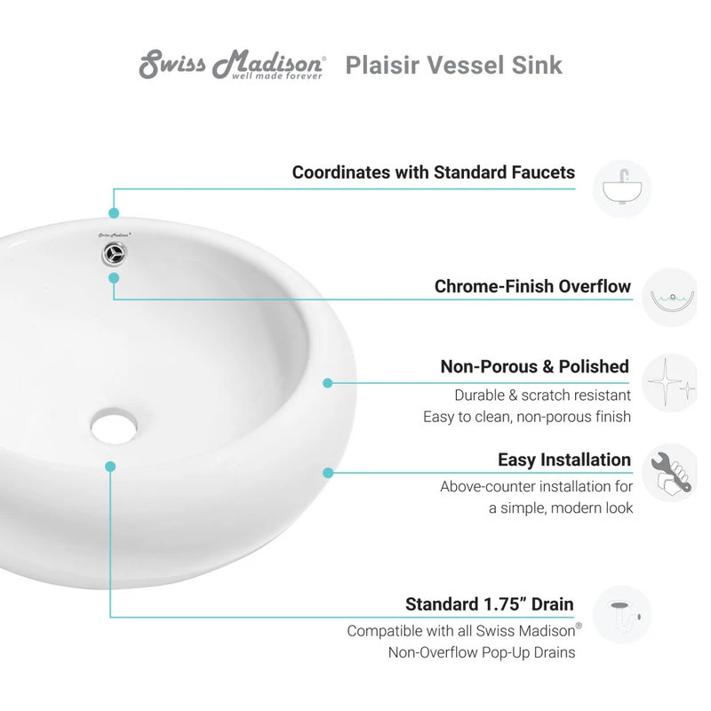 Swiss Madison Plaisir Round Ceramic Bathroom Vessel Sink - Image 6
