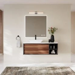 MOD The Rhone Bathroom Vanity, Single Sink, 48", Walnut And Dark Gray, Wallmounted