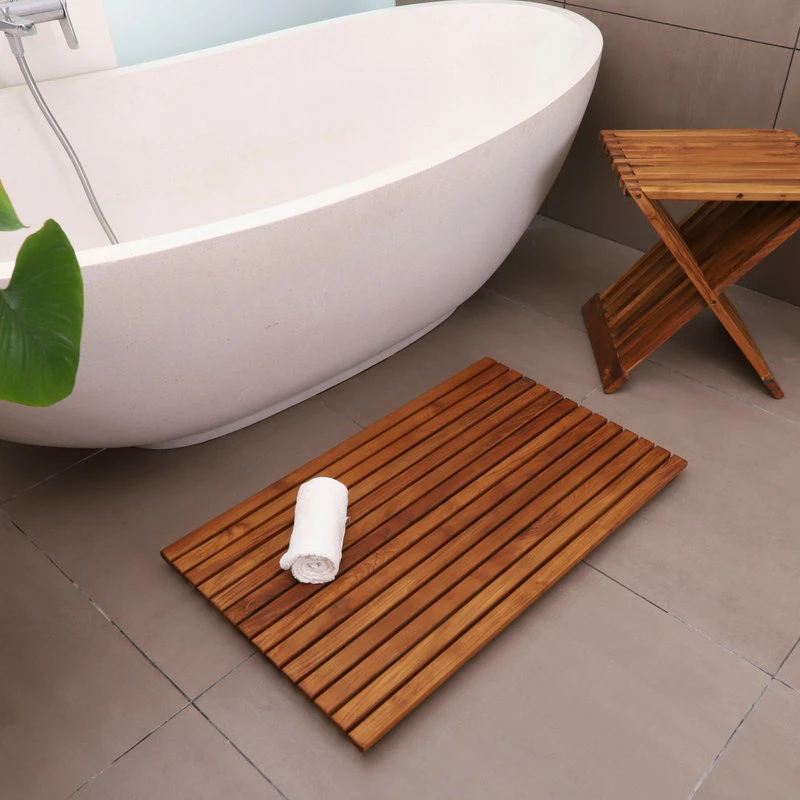 Nordic Style Oiled Teak Shower And Bath Mat 31.4"x19.6" - Image 5