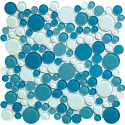 Mosaic Warehouse 12"x12"X5/16" Glass Mosaic Tile, Bubble Collection, Ocean, Mixed Rounds, Set Of
