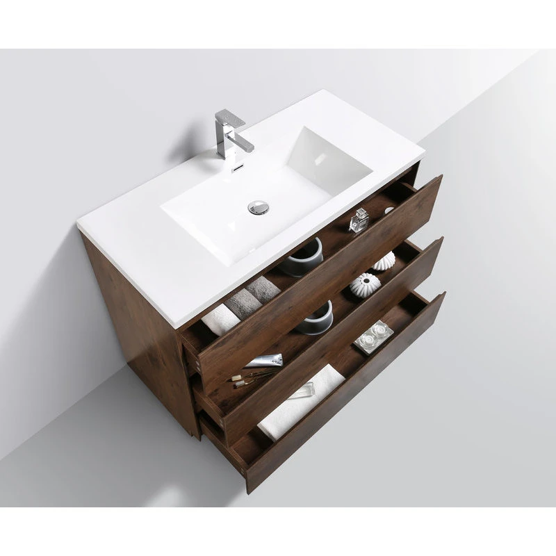 BATHROOM VANITIES WHOLESALE Moa Bathroom Vanity With 3 Drawers And Acrylic Sink, Rosewood, 42" - Image 5