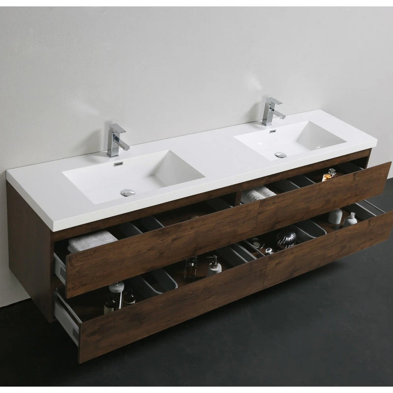 Bathroom Vanity Wholesale INC. MOB 84" Wall-Mounted Double Bathroom Vanity In Rosewood - Image 6